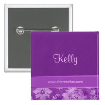 Salon Spa Name Tag Button Brooch damask purple