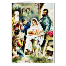Salutation de Noël avec Jésus, Joseph, Mary et SH Cartes De Vœux