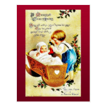 Salutation de Noël avec un enfant dans un caddle e Carte Postale
