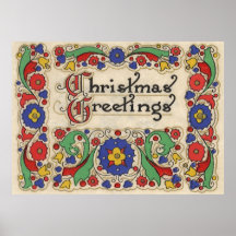 Salutations vintages de Noël avec la frontière déc Affiches