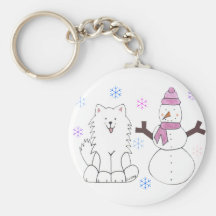Samoyed et bonhomme de neige porte-clefs