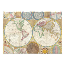 Samuel Dunn Wall Map of the World in Hemispheres Cards