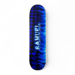 Samuel skateboard blue fire and flames design.