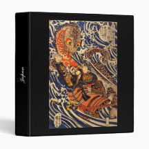 Samurai fighting large reptile, circa 1800's 3 ring binders