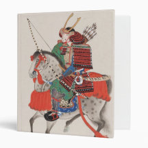 Samurai on Horseback Wearing Armour & Horned Helme 3 Ring Binders