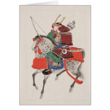 Samurai on Horseback Wearing Armour & Horned Helme Cards