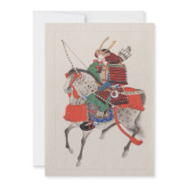 Samurai on Horseback Wearing Armour & Horned Helme