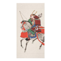 Samurai on Horseback Wearing Armour & Horned Helme Personalized Photo Card