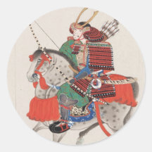 Samurai on Horseback Wearing Armour & Horned Helme Sticker
