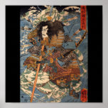 Samurai surfing on the backs of crabs c. 1800's posters