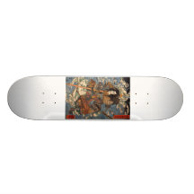 Samurai surfing on the backs of crabs c. 1800's skateboard