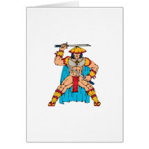 samurai warrior standing front with swords greeting cards