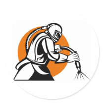 sand blaster sandblasting sandblaster worker retro round sticker