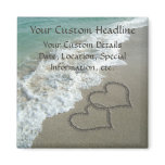 Sand Hearts on Beach, Romantic Save the Date magnets