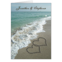 Sand Hearts on Beach w/Photo Save the Date Greeting Card