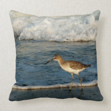 Sand Piper In Surf Throw Pillow