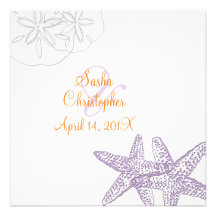 Sand+Sea/purple+orange/ Wedding Invitations