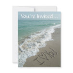 Sand Writing on the Beach, I Love You Invitations