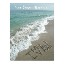 Sand Writing on the Beach, I Love You Post Card