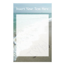 Sand Writing on the Beach, I Love You Stationery