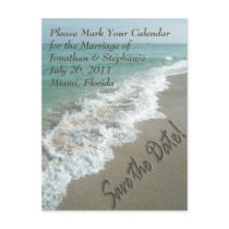 Sand Writing on the Beach Save the Date Postcard