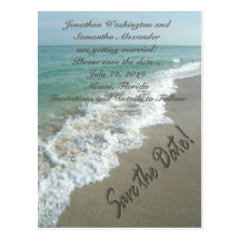 Sand Writing on the Beach Save the Date Postcard