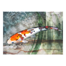Sanke Koi in Abstract Blue & Green Pond Personalized Invites