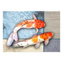 Sanke Koi Twins in Oriental Collage Pool Invitations