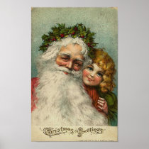 Santa and Little Girl Christmas Greetings Card