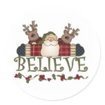 Santa and Reindeer Believe Round Stickers