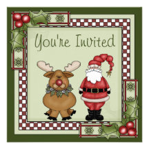 Santa and Reindeer Christmas Party Invitation