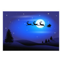 Santa and Reindeer Flying Across Blue Night Sky Custom Invite