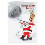 Santa and reindeer friend golfing. greeting cards