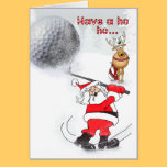 Santa and reindeer friend golfing. cards