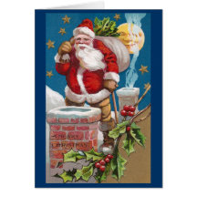 Santa and the Man in the Moon Vintage Christmas Card