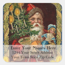 Santa Arrives Vintage Christmas Address Label Square Stickers