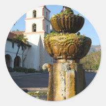 Santa Barbara Mission Fountain Round Sticker