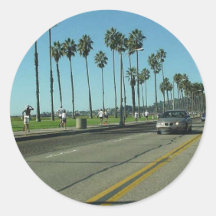 Santa Barbara Palmtrees Road Round Sticker