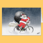 Santa bicycling with his sack in the snow. cards