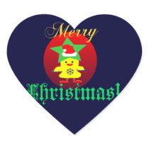 ♫♥Santa-Chicken Fun  Heart Shape Sticker♥♪