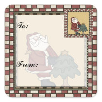 Santa Christmas Tree Gift Tag Sticker