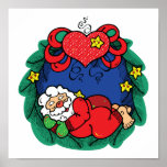 santa christmas wreath posters