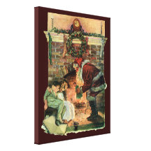 Santa Claus and Sleeping Children by the Fireplace Gallery Wrapped Canvas