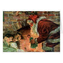 Santa Claus and Sleeping Children by the Fireplace Cards