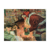 Santa Claus and Sleeping Children by the Fireplace Post Cards