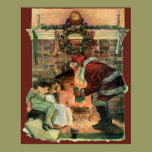 Santa Claus and Sleeping Children by the Fireplace posters