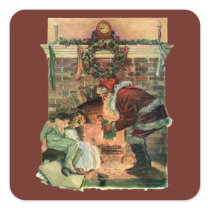 Santa Claus and Sleeping Children by the Fireplace Stickers