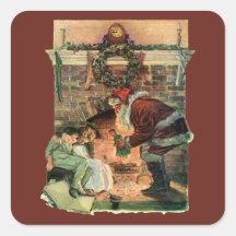 Santa Claus and Sleeping Children by the Fireplace Stickers