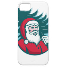 Santa Claus Carrying Christmas Tree Retro iPhone 5 Cover