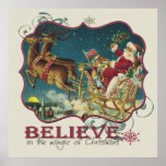 Santa Claus in Flying Sleigh Poster